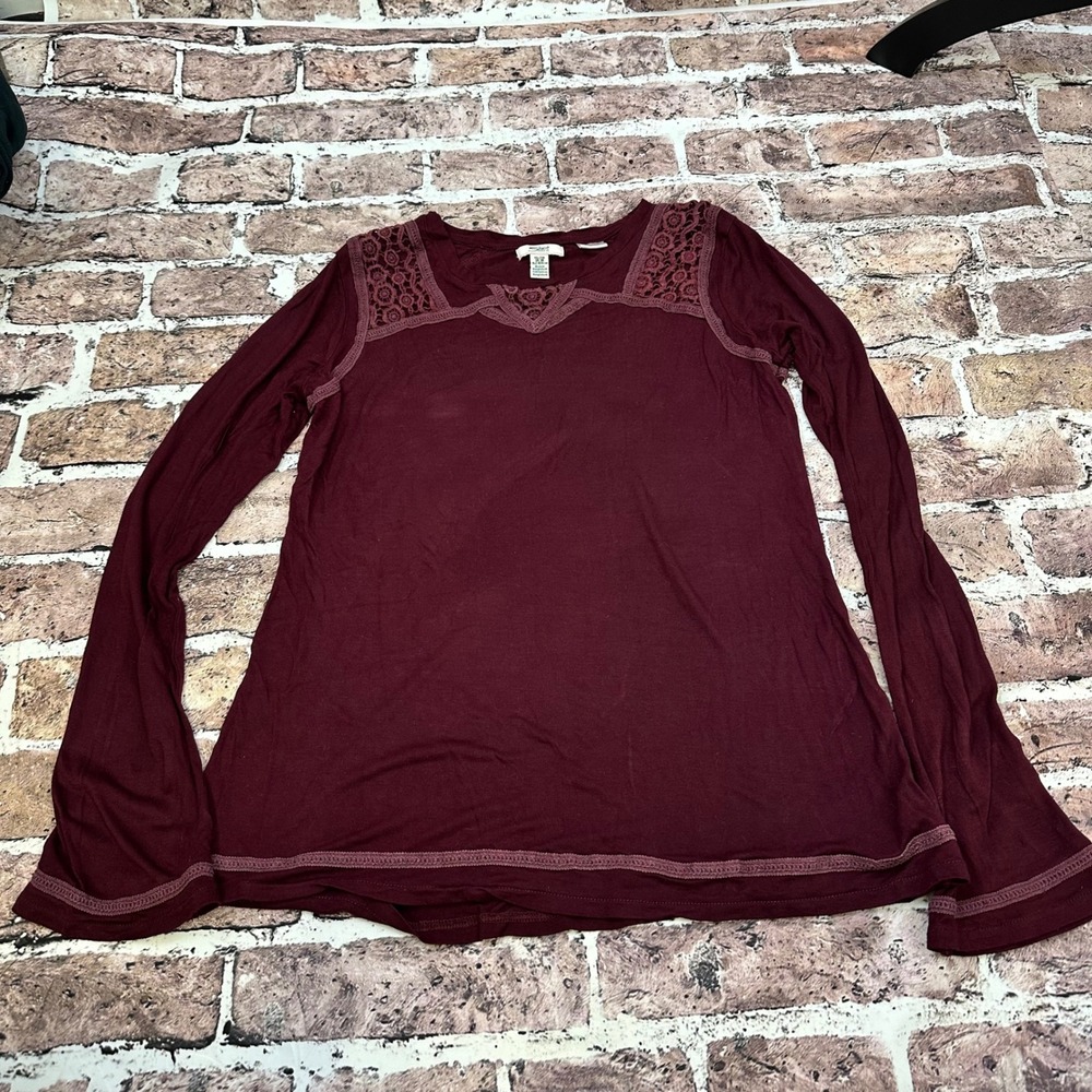 Silver Jeans Co Womens Burgundy‎ Lace Trim Long Sleeve Boho Tunic Top XL TG